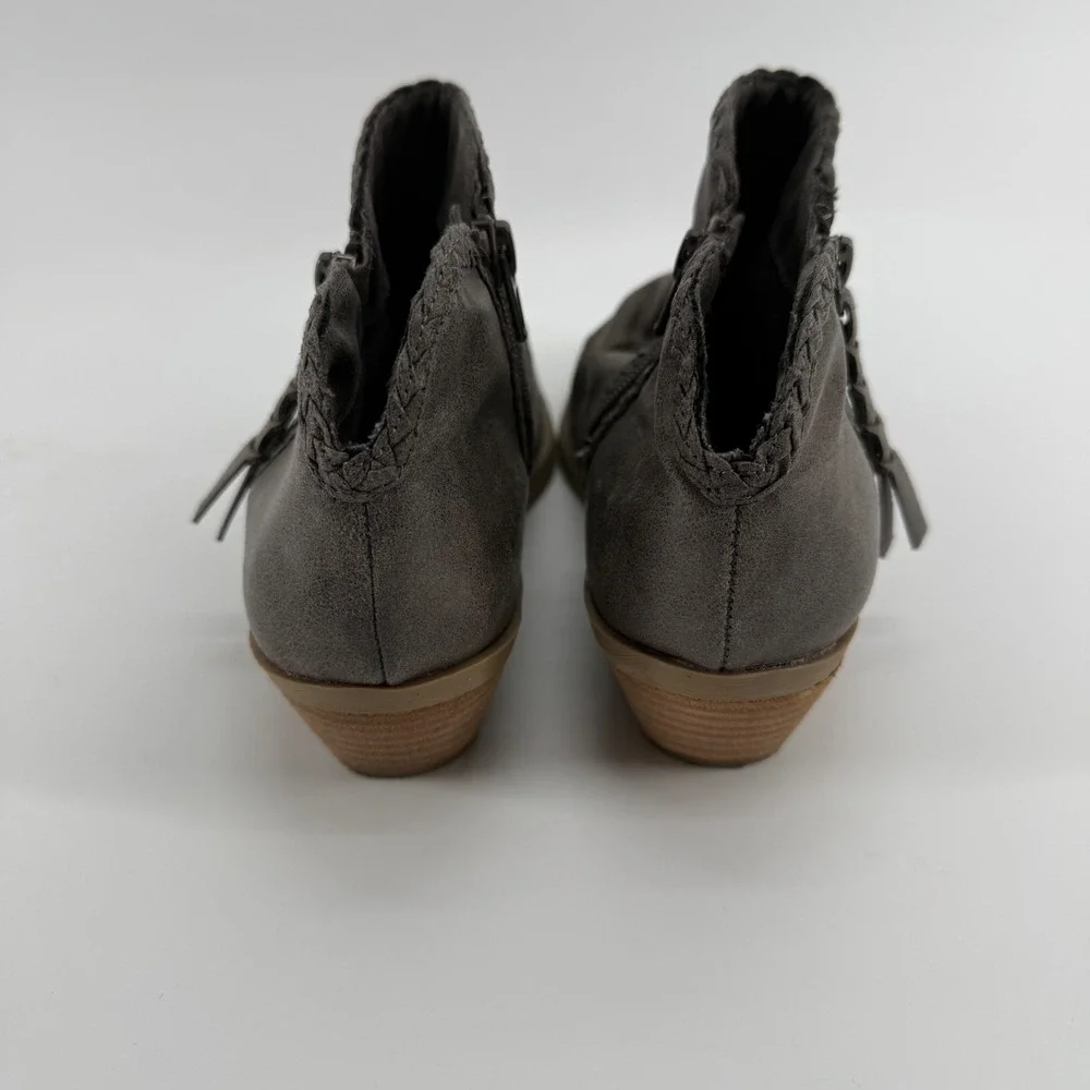 Report Dilly Gray Ruched Braided Ankle Boots Womens 6.5‎ Stacked Block Heel Boho